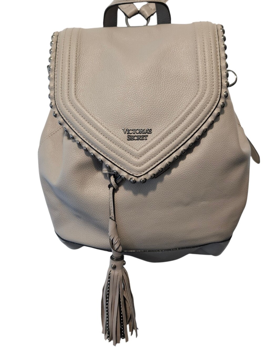 Victoria's Secret Faux Leather Backpack Gray Bag Snap Pocket Limited Edition